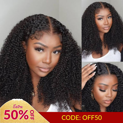 Extra 50% Off | Sunber 4C Kinky Curly Human Hair Lace Wigs 13*4 Lace &amp; 7x5 Bye Bye Knots