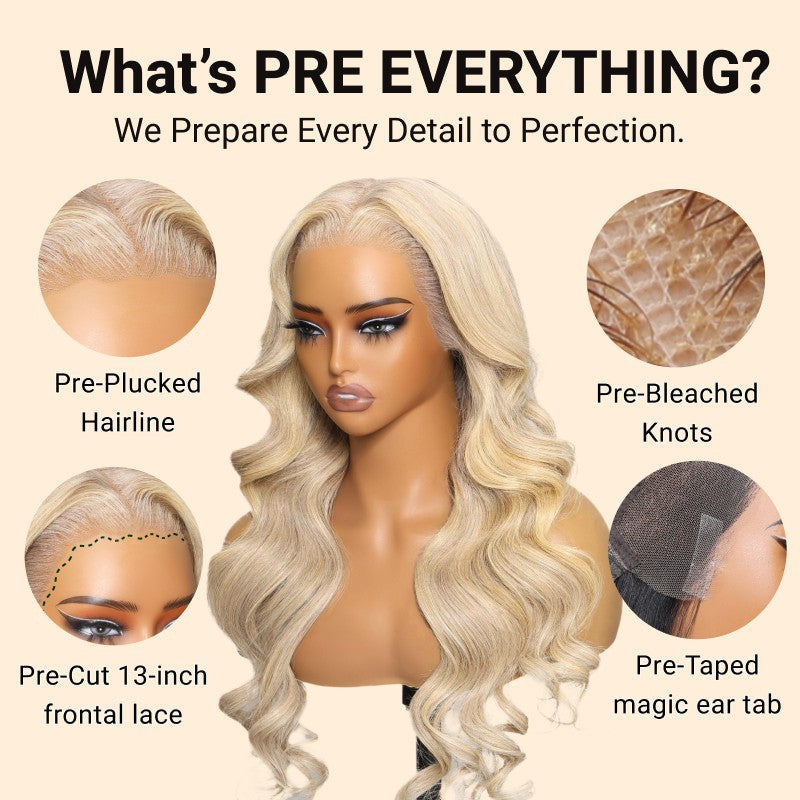 Extra 70% Off Sunber Layered Cut Dusty Blonde Body Wave Pre-Everything 13X4 Frontal Human Hair Wigs