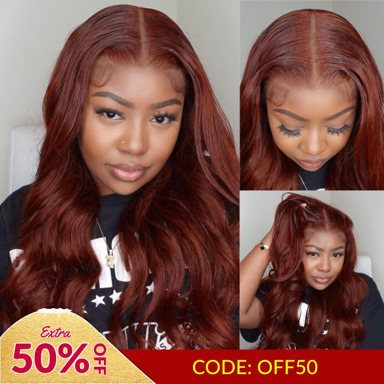 Extra 50% OFF | Sunber Body Wave Shake And Go Reddish Brown 7x5 Bye Bye Knots Pre-Cut Lace Human Hair Wigs