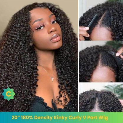 180% Density Kinky Curly V Part Wig