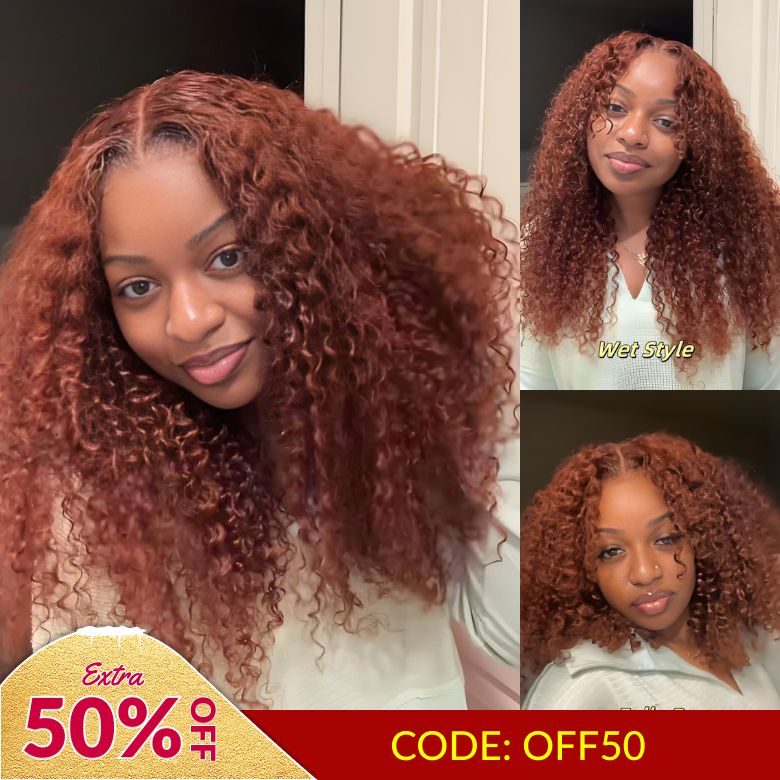 Extra 50% OFF | Sunber Reddish Brown Jerry Curly 7×5 Bye Bye Knots Lace Front Wig Real Human Hair