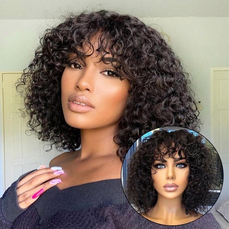 Flash Sale Sunber Natural Black Water Wave Curly 7*5 Pre Cut Lace Wig