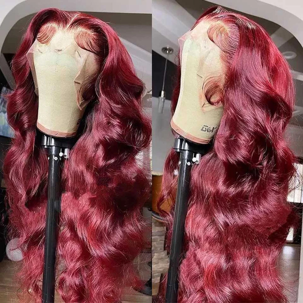 Flash Sale Sunber 99J 13×4 Lace Front Wig 180% denisty Red Human Hair Wigs