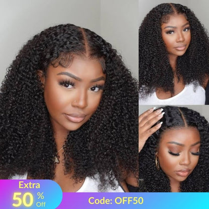 Extra 50% Off | Sunber 4C Kinky Curly Human Hair Lace Wigs 13*4 Lace &amp; 7x5 Bye Bye Knots