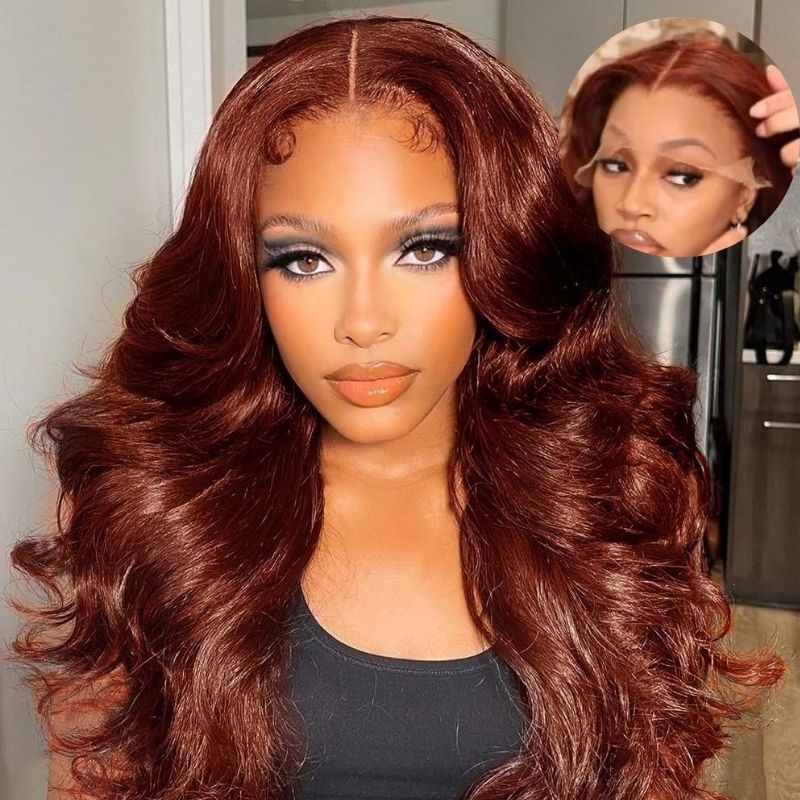 Flash Sale Sunber Reddish Brown Body Wave Pre-Cut Lace Wigs With Babyhair