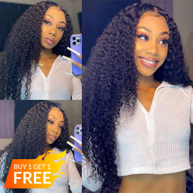 BOGO Sunber 180% Density Kinky Curly Upgrade New V Part With No Lace No Glue Affordable Wig