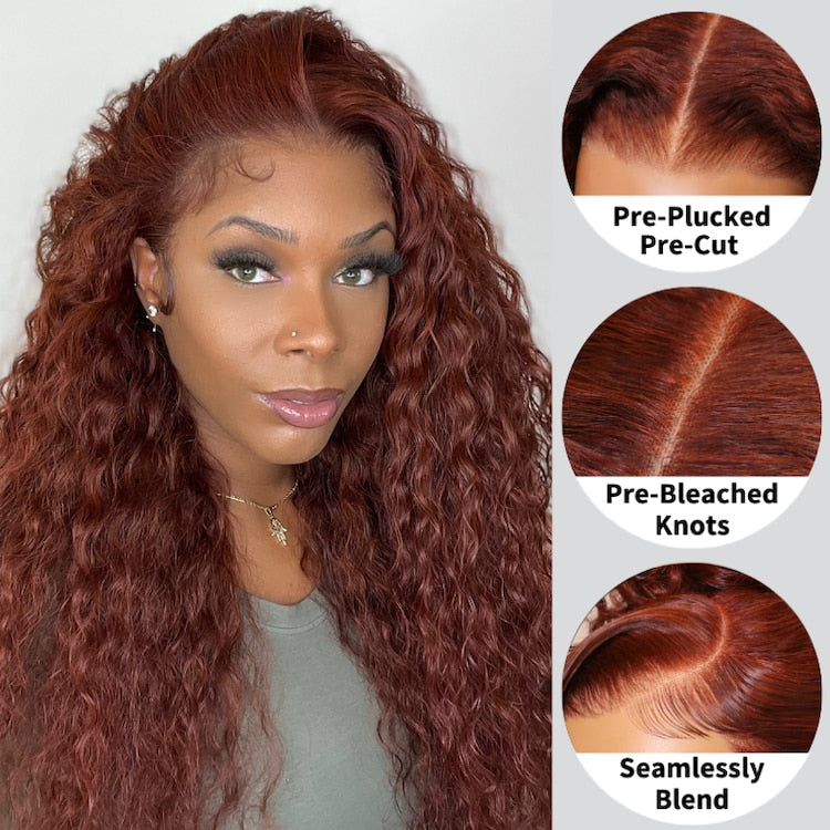 Flash Sale Reddish Brown Water Wave 180% Density V part Glueless wig