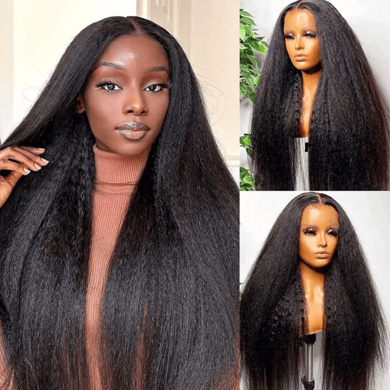 $100 OFF| Sunber 4C Kinky Edge 13X4 Kinky Straight Lace Front Human Hair Wigs And Lace Part Yaki Straight Wigs