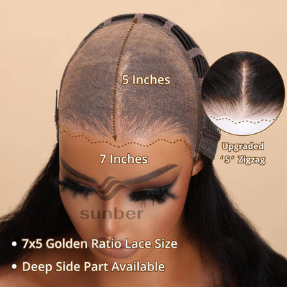 Sunber 7x5 Pre Cut Bye Bye Knots Lace Wigs Straight Human Hair Seamless Put On And Go Glueless Wigs