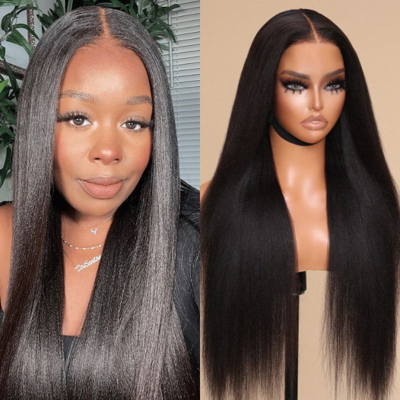 $100 Off |Sunber Yaki Straight Glueless 7x5 Bye Bye Knots Pre-cut Closure Wig With Bleach Knots