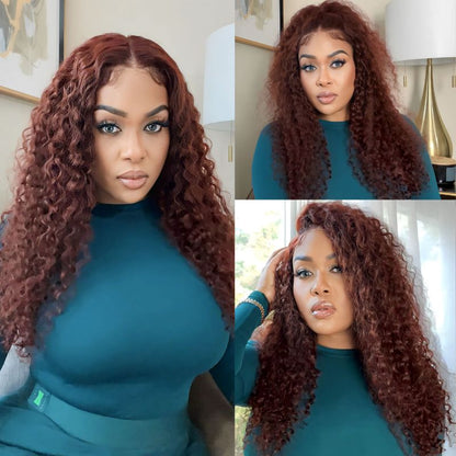 $100 OFF| Sunber Full Curly 13x4 Lace Front Wigs 7*5 Bye Bye Knots Grab And Go Reddish Brown Color Human Hair