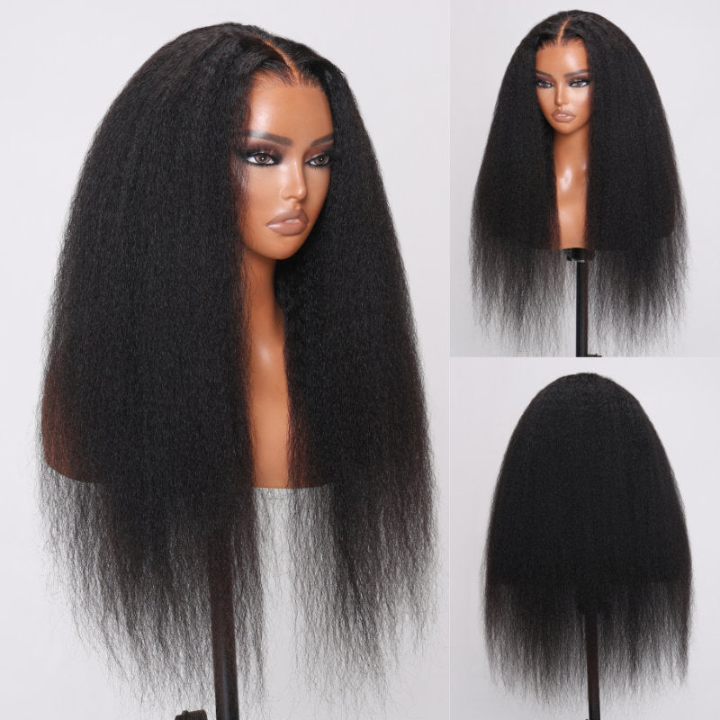 Flash Sale 4C Kinky Edge Kinky Straight Lace Wig 13X4 Pre-Everything Frontal Human Hair Wigs Yaki Straight Wigs With Baby Hair