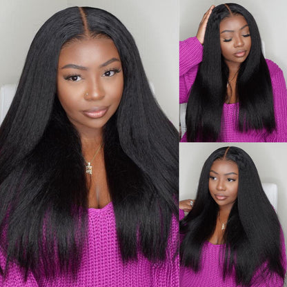 Flash Sale 4C Kinky Edge Kinky Straight Lace Wig 13X4 Pre-Everything Frontal Human Hair Wigs Yaki Straight Wigs With Baby Hair