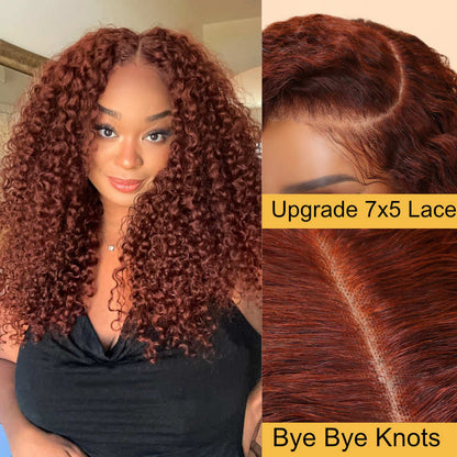 Extra 60% OFF | Sunber Reddish Brown Jerry Curly 13x4/7×5 Bye Bye Knots Lace Front Wig Real Human Hair