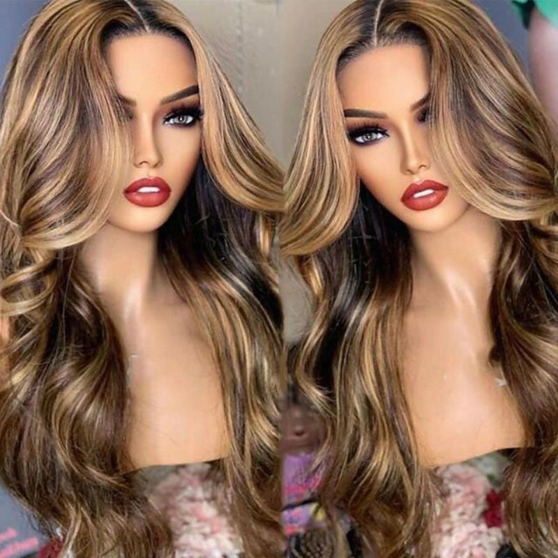 Sunber Body Wave Honey Blonde Highlights 7x5 Pre-Cut Lace Closure Human Hair Wig Flash Sale