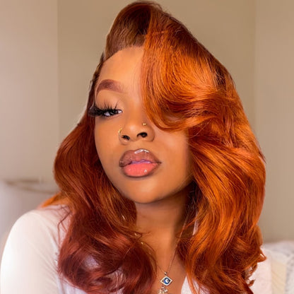 Sunber Ginger Spice Orange Color 3D Body Wave 13x4 Pre Everything Lace Front Wigs Fall Color Human Hair Wigs Flash Sale