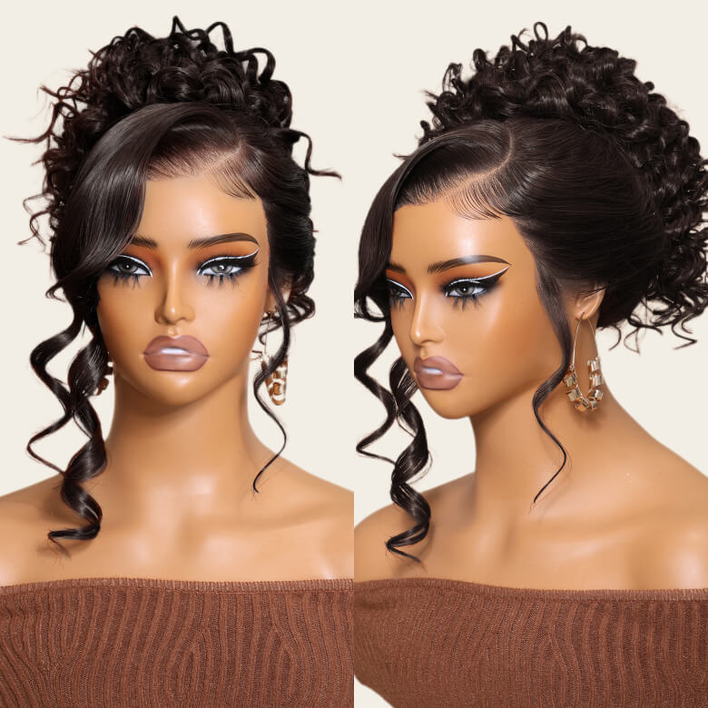 water wave human hair wigs with high bun