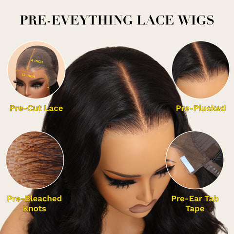 Sunber Water Wave 7*5 Pre-Cut Lace Glueless Wig Grab And Go Human Hair HD Lace Wigs With Natural Black Color