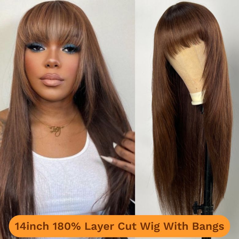 $99=2Wigs| 14Inch 180% Density Glueless Wig With Bangs| 6inch Pixie Cut LaceBob Wig Flash Sale