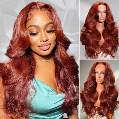 Sunber Reddish Brown Body Wave7*5 Pre Cut Lace Dark Auburn Copper Color 13*4 Lace Front Wigs Flash Sale