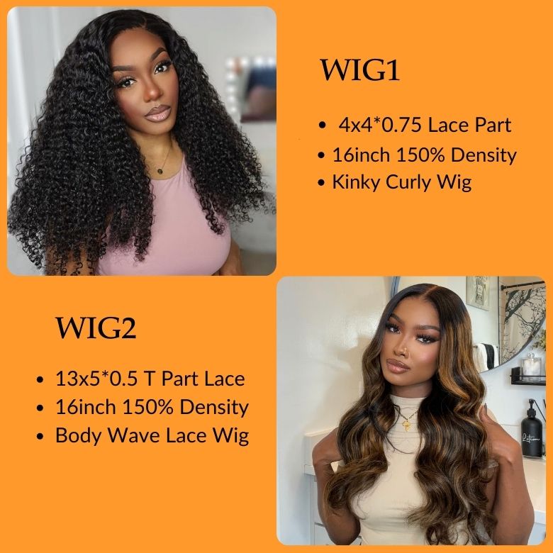 $99=2Wigs| 14Inch 180% Density Glueless Wig With Bangs| 6inch Pixie Cut LaceBob Wig Flash Sale