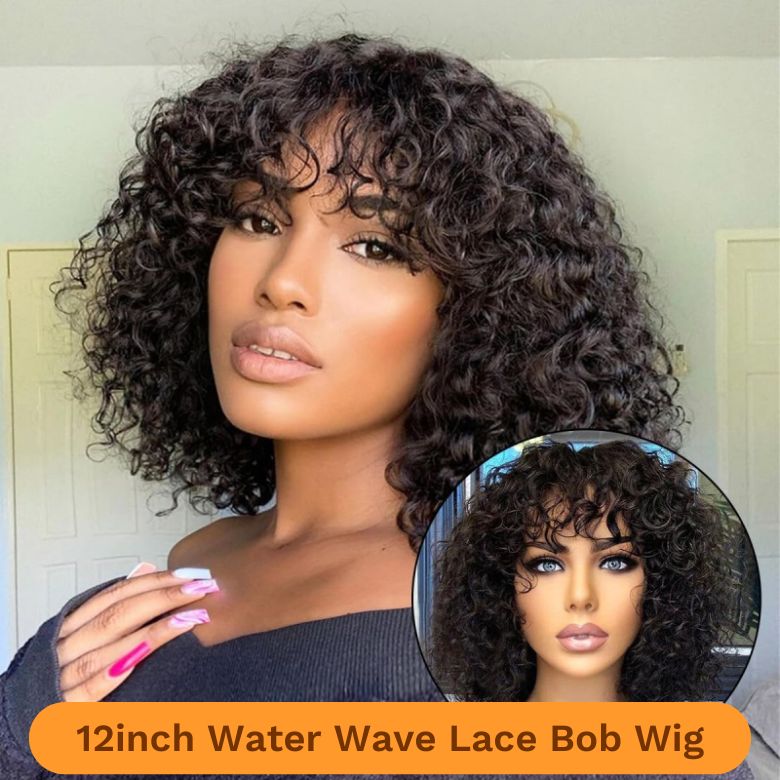 $99=2Wigs| 14Inch 180% Density Glueless Wig With Bangs| 6inch Pixie Cut LaceBob Wig Flash Sale