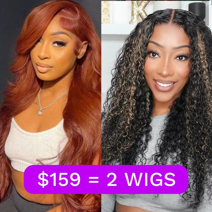 $159=2 Wigs|Copper Brown Body Wave 6x4.75 Pre Cut Lace And Balayage Blonde Highlight Curly7x5 Bye Bye Knots Flash Sale