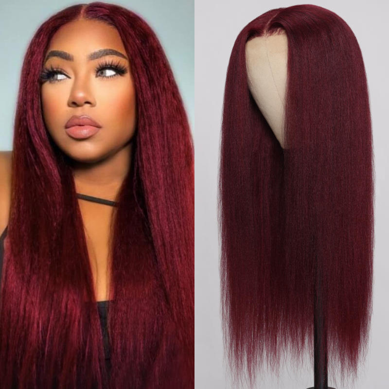 Sunber 99J Yaki Straight 7x5 Bye Bye Knots Pre Cut Lace Closure Wig With Bleach Knots