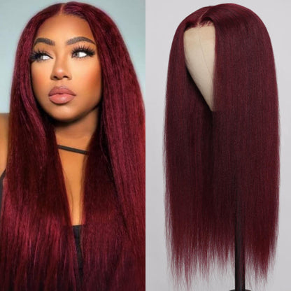 Sunber 99J Yaki Straight 7x5 Bye Bye Knots Pre Cut Lace Closure Wig With Bleach Knots