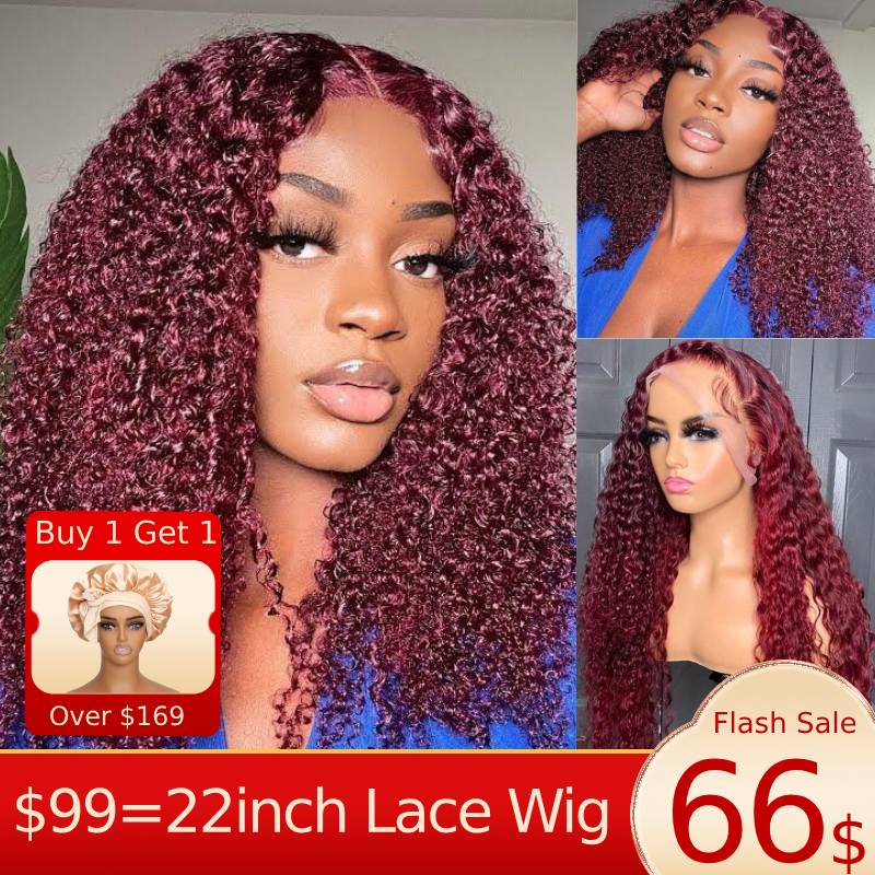 $100 Off Sunber Jerry Curly 99J Red Burgundy Lace Closure Wig Lace Front Human Hair Wigs