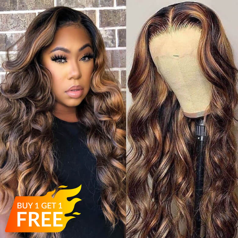 BOGO Sunber Balayage Highlight 7*5 Bye Bye Knots/13*4 Pre Everything Body Wave Lace Wig With Shadow Root