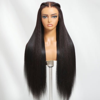 Sunber Yaki Straight Pull &amp; Go Glueless Pre-cut 7x5 Bye Bye Knots Lace Wig With Bleach Knots