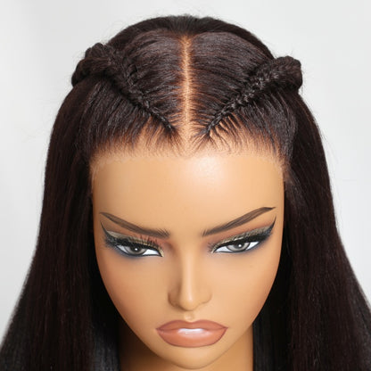 Sunber Yaki Straight Pull &amp; Go Glueless Pre-cut 7x5 Bye Bye Knots Lace Wig With Bleach Knots