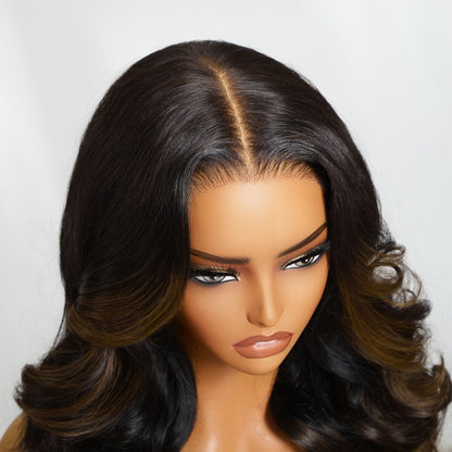 Sunber Bye Bye Knots Wig 7x5 Glueless Lace Black to Chestnut Brown Ombre Loose Wave Wig With Bleached Knots