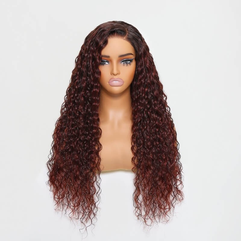 Sunber Flip &amp; Go Rosy Black Cherry/ Reddish Brown Ombre Lace Loose Deep Wave Wig