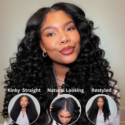 Sunber  Kinky Straight V Part Wigs Versatile No Leave Out Yaki Straight Human Hair Wig