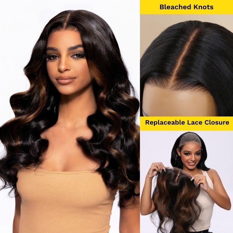 Flash Sale Sunber Chestnut Brown Ombre Bye Bye knots Magic Lace Wig Buy 1 Get 1 Free Replaceable Top