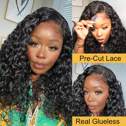 New User Exclusive |Sunber Water Wave Transparent Lace Front Wigs Glueless Pre-Cut Lace Wig Wet and Wavy Wigs