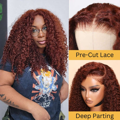 Sunber Reddish Brown  Curly Short Bob Wigs 13x4 Pre Everything Glueless Human Hair Wigs Flash Sale