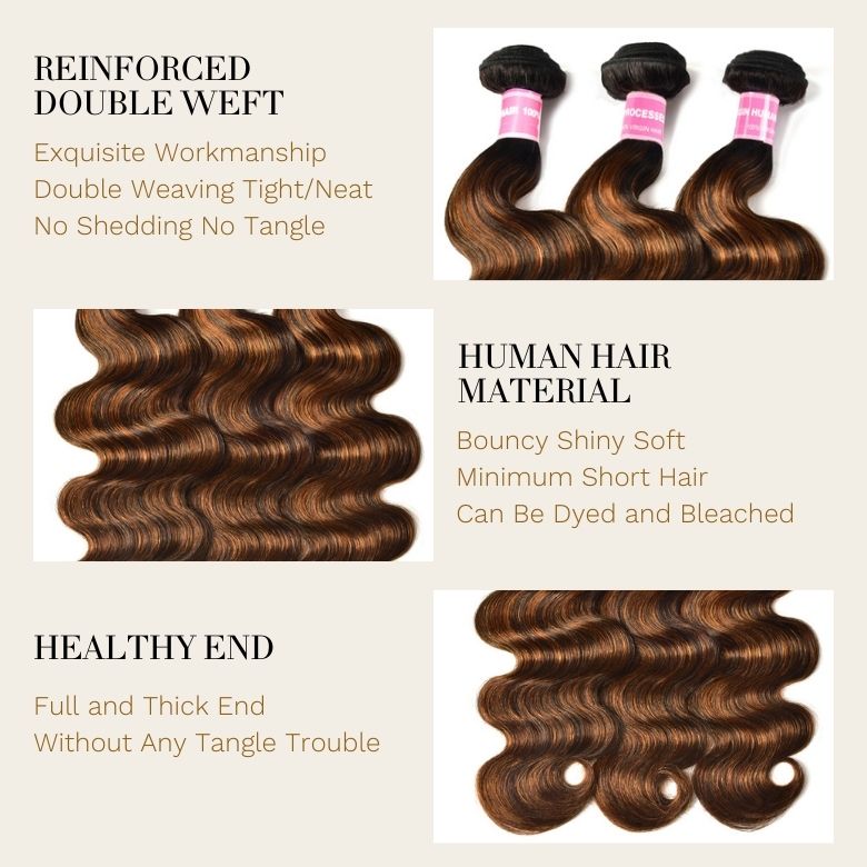 Sunber  Highlight Balayage Color Body Wave 3 Bundles Weaves with 4x4 Lace Closure Virgin Human Hair