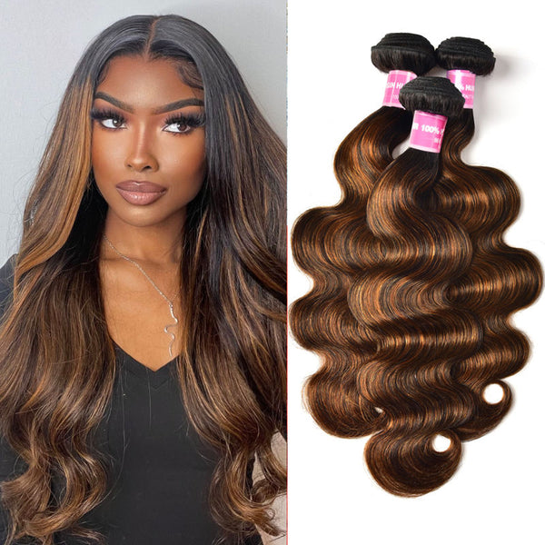 Sunber Hair Brown Balayage #1b/30 Highlight Color Body Wave Human Virgin Hair 3 Bundles Deal