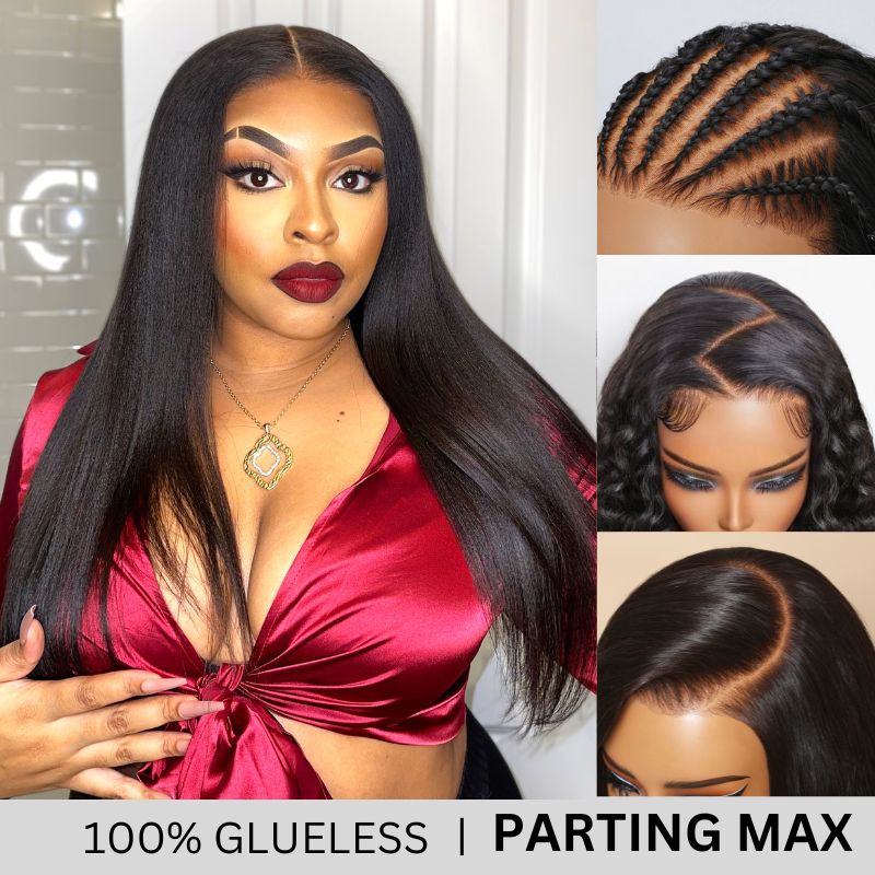 $100 OFF |Sunber Yaki Straight Glueless 7x5 Bye Bye Knots Pre-cut Closure Wig With Bleach Knots