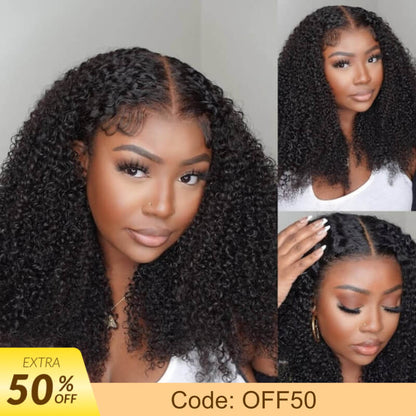 Extra 50% Off | Sunber 4C Kinky Curly Human Hair Lace Wigs 13*4 Lace &amp; 7x5 Bye Bye Knots