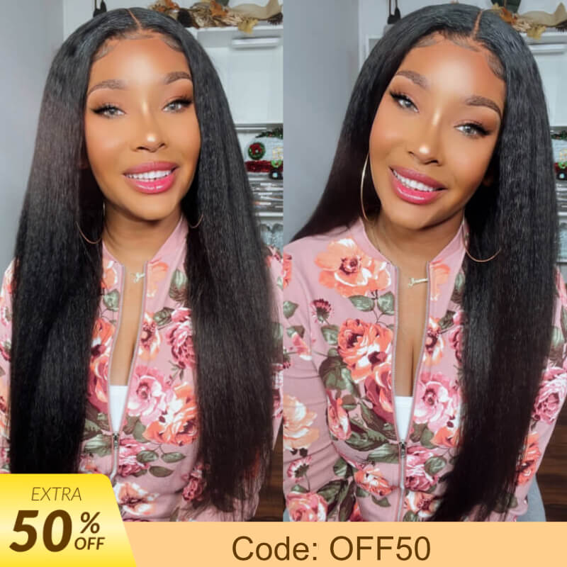 Extra 50% OFF | Sunber 4C Kinky Straight Lace Wig 7x5 pre cut Lace closure Human Hair Wigs With Baby Hair