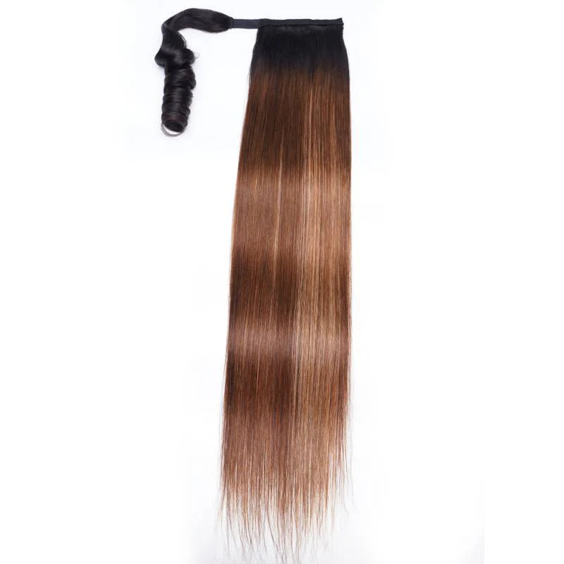 BOGO Sunber 22 inch 1B/412 Brown Ombre Clip in Straight Ponytails Hair Extensions Wrap Around Ponytail Braids