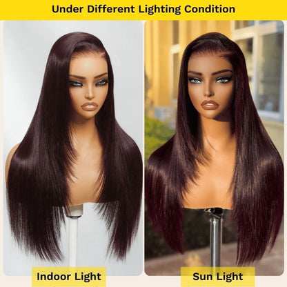 Sunber Black Cherry Long Layered Straight 13*4 Pre Everything Frontal Lace Dark Burgundy Hair Color Wig