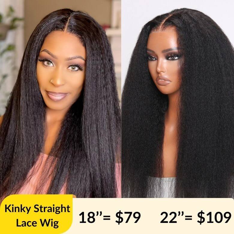 Sunber Kinky Straight And Yaki Straight 7*5 Pre Cut Lace Wigs Flash Sale