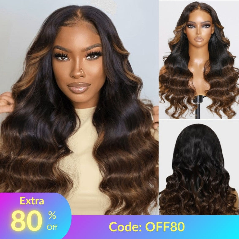 Extra 80% OFF | Sunber Bye Bye Knots Wig 7x5 Glueless Lace Black to Chestnut Brown Ombre Loose Wave Wig With Bleached Knots