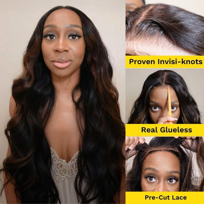 Sunber Bye Bye Knots Wig 7x5 Glueless Lace Black to Chestnut Brown Ombre Loose Wave Wig With Bleached Knots Flash Sale