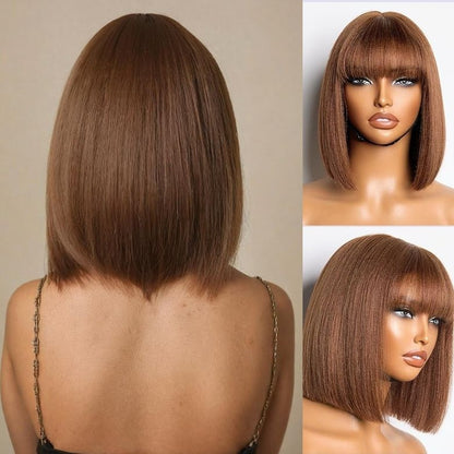 Sunber Chocolate Brown Straight Short Bob Wig With Bangs/ 13*4 Pre Everything Lace Frontal Glueless Wig Flash Sale